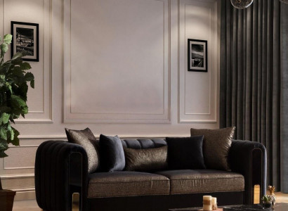 Sofa Three-Seater Three-Seater Modern Fabric Black Sofas Design Living Room